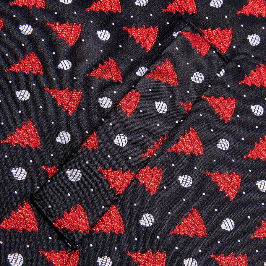 Black Red Tree Christmas Novelty Jacquard Silk Men's Vest Set vest set    - Sophisticated Gentlemen