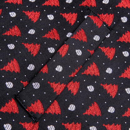 Black Red Tree Christmas Novelty Jacquard Silk Men's Vest Set vest set    - Sophisticated Gentlemen