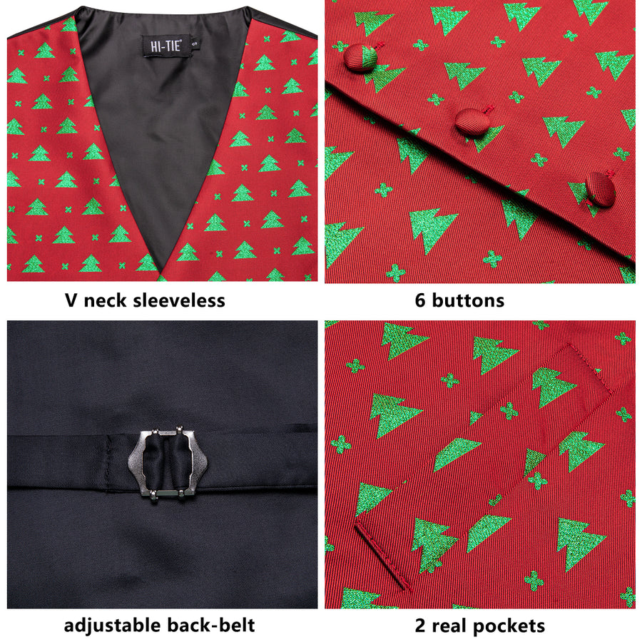Red Green Christmas Tree Novelty Jacquard Silk Vest Set vest set    - Sophisticated Gentlemen