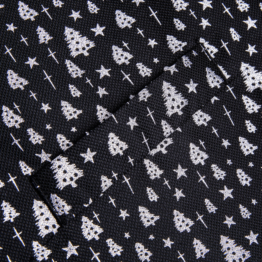 Black White Tree Christmas Novelty Jacquard Silk Men's Vest Set vest set    - Sophisticated Gentlemen