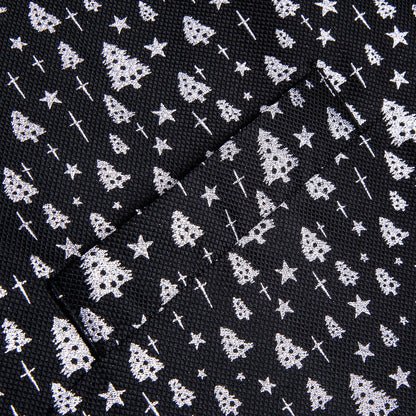Black White Tree Christmas Novelty Jacquard Silk Men's Vest Set vest set    - Sophisticated Gentlemen