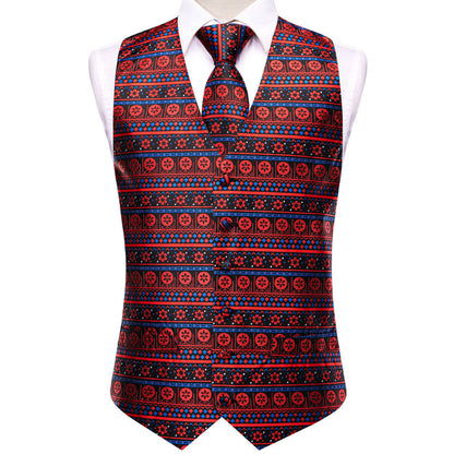 Christmas Black Red Little Flower Novelty Jacquard Silk Men's Vest Set vest set    - Sophisticated Gentlemen