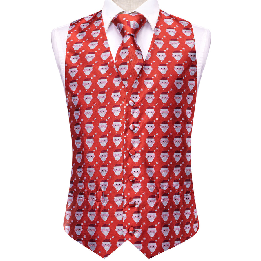 Red White Christmas Santa Claus Novelty Jacquard Silk Vest Set vest set    - Sophisticated Gentlemen