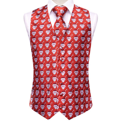 Red White Christmas Santa Claus Novelty Jacquard Silk Vest Set vest set    - Sophisticated Gentlemen