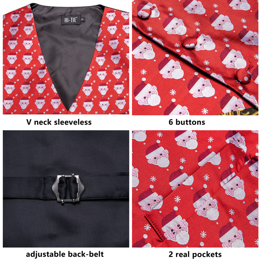 Red White Christmas Santa Claus Novelty Jacquard Silk Vest Set vest set    - Sophisticated Gentlemen