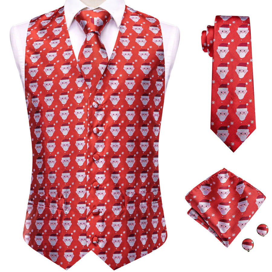 Red White Christmas Santa Claus Novelty Jacquard Silk Vest Set vest set    - Sophisticated Gentlemen
