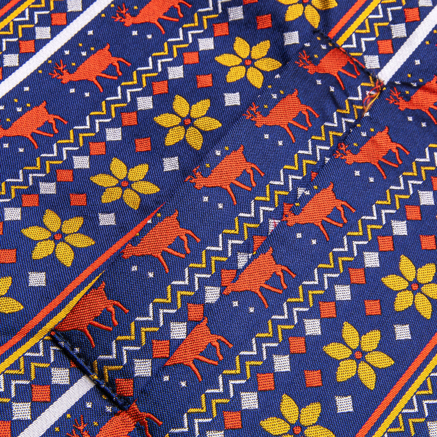 Navy Blue Red Christmas Deer Novelty Jacquard Silk Men's Vest Set vest set    - Sophisticated Gentlemen