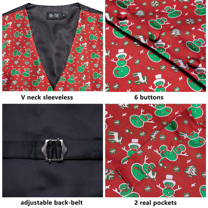 Red Green Christmas Snowman Novelty Jacquard Silk Vest Set vest set    - Sophisticated Gentlemen