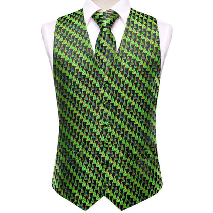 Black Green Christmas Tree Novelty Jacquard Silk Men's Vest Set vest set    - Sophisticated Gentlemen