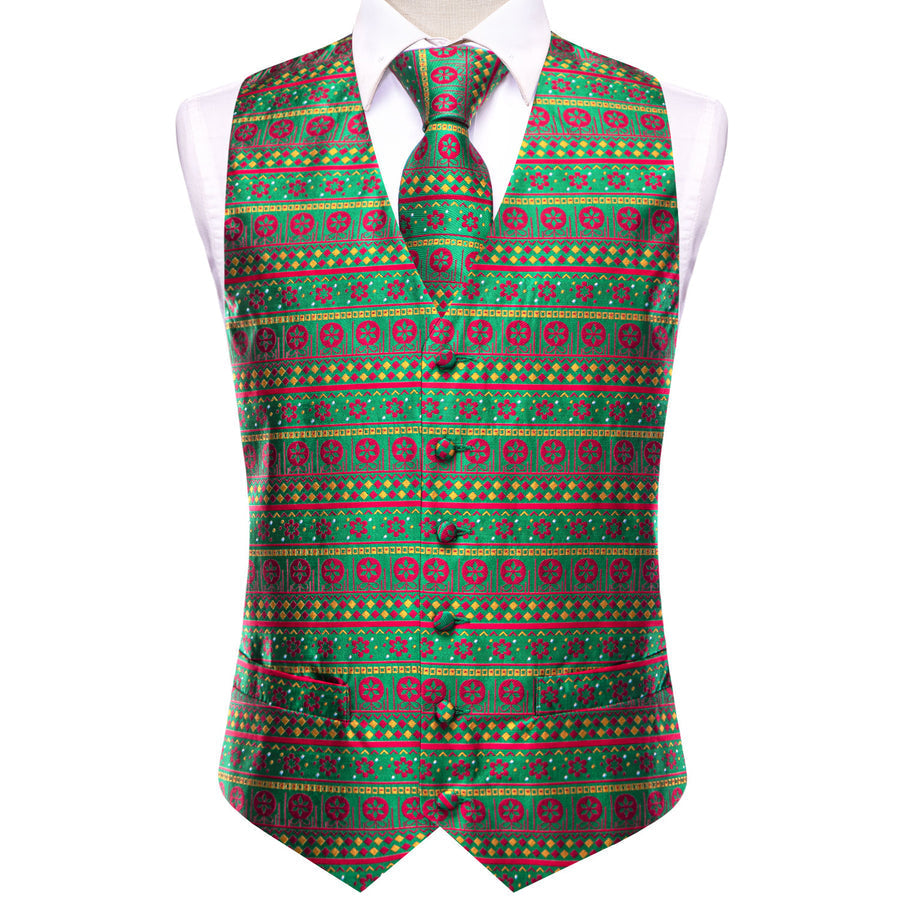 Blue Yellow Christmas Red Flower Novelty Jacquard Silk Men's Vest Set vest set    - Sophisticated Gentlemen