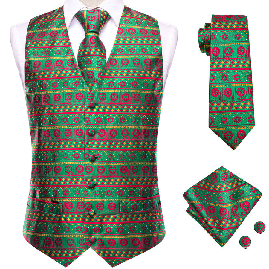 Blue Yellow Christmas Red Flower Novelty Jacquard Silk Men's Vest Set vest set    - Sophisticated Gentlemen