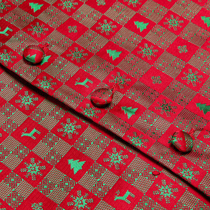 Christmas Red Green Deer Novelty Jacquard Silk Vest Set vest set    - Sophisticated Gentlemen