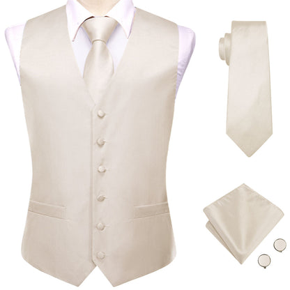 Cream White Plaid Jacquard Silk Men's Vest Set vest set    - Sophisticated Gentlemen