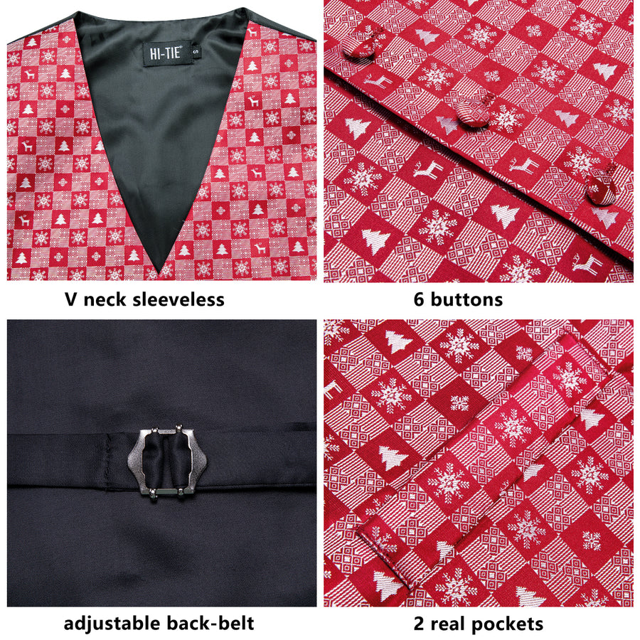 Christmas Red Snowflake Novelty Jacquard Silk Men's Vest Set vest set    - Sophisticated Gentlemen