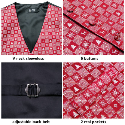 Christmas Red Snowflake Novelty Jacquard Silk Men's Vest Set vest set    - Sophisticated Gentlemen