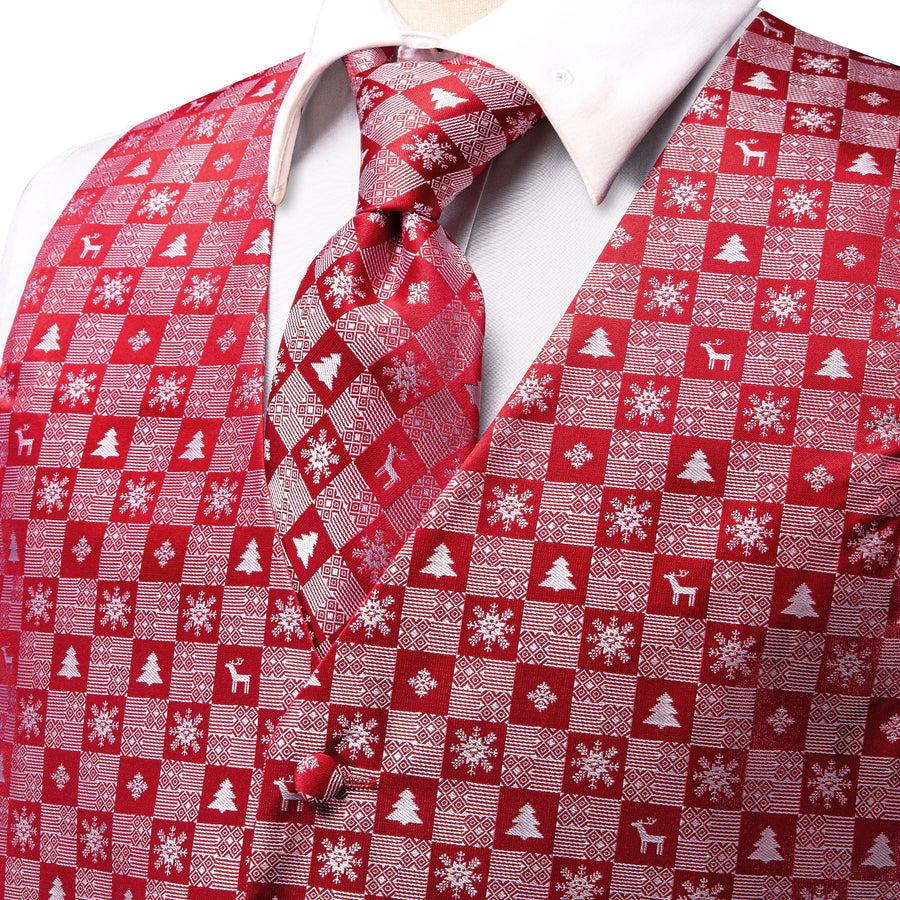 Christmas Red Snowflake Novelty Jacquard Silk Men's Vest Set vest set    - Sophisticated Gentlemen