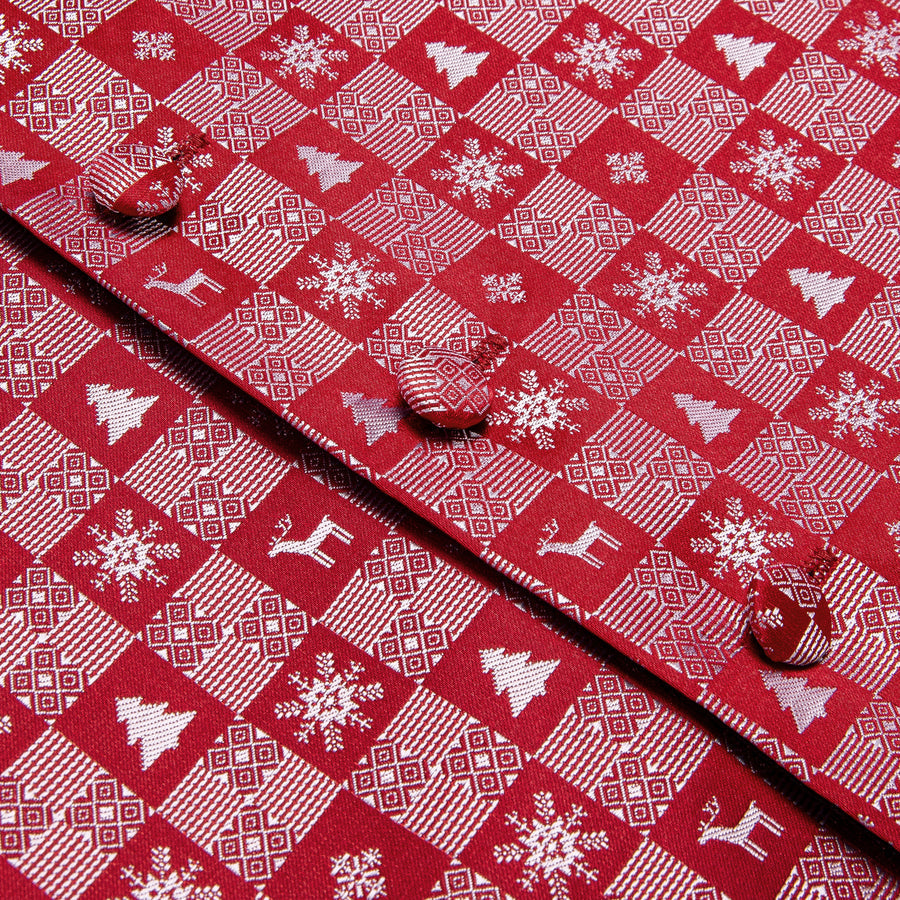 Christmas Red Snowflake Novelty Jacquard Silk Men's Vest Set vest set    - Sophisticated Gentlemen
