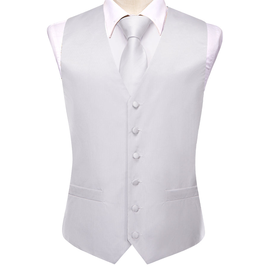 Dark White Solid Jacquard Silk Men's Vest Set vest set    - Sophisticated Gentlemen