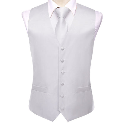 Dark White Solid Jacquard Silk Men's Vest Set vest set    - Sophisticated Gentlemen