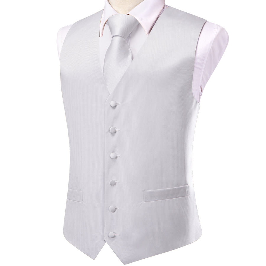 Dark White Solid Jacquard Silk Men's Vest Set vest set    - Sophisticated Gentlemen