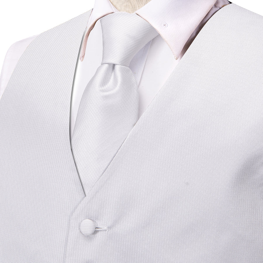 Dark White Solid Jacquard Silk Men's Vest Set vest set    - Sophisticated Gentlemen