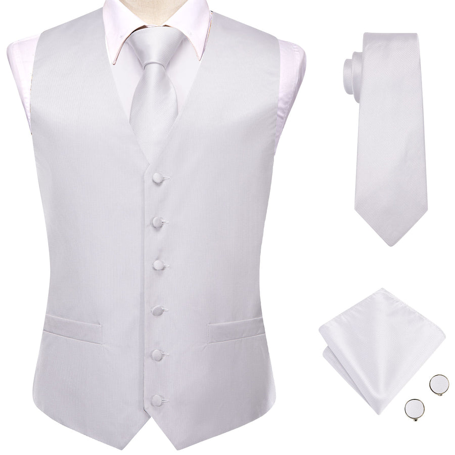 Dark White Solid Jacquard Silk Men's Vest Set vest set    - Sophisticated Gentlemen