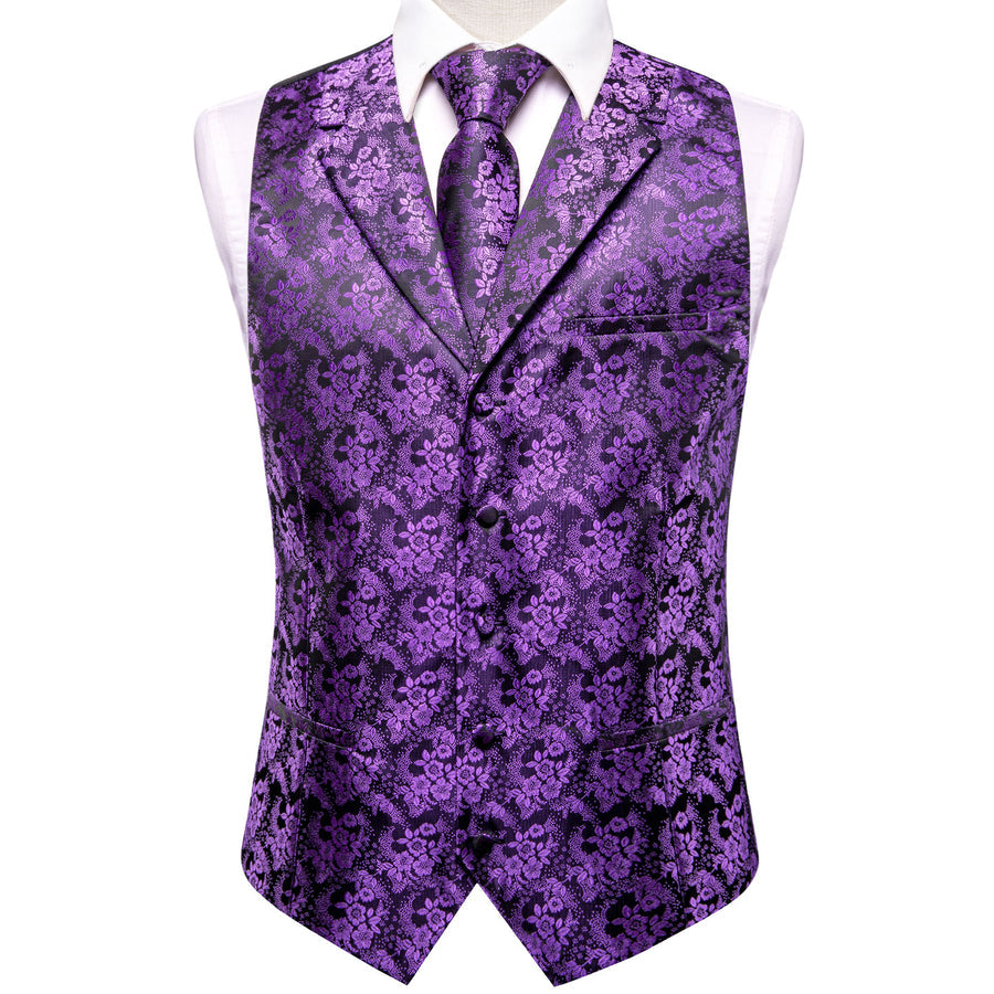 Black Purple Paisley Jacquard Silk Vest Set vest set    - Sophisticated Gentlemen