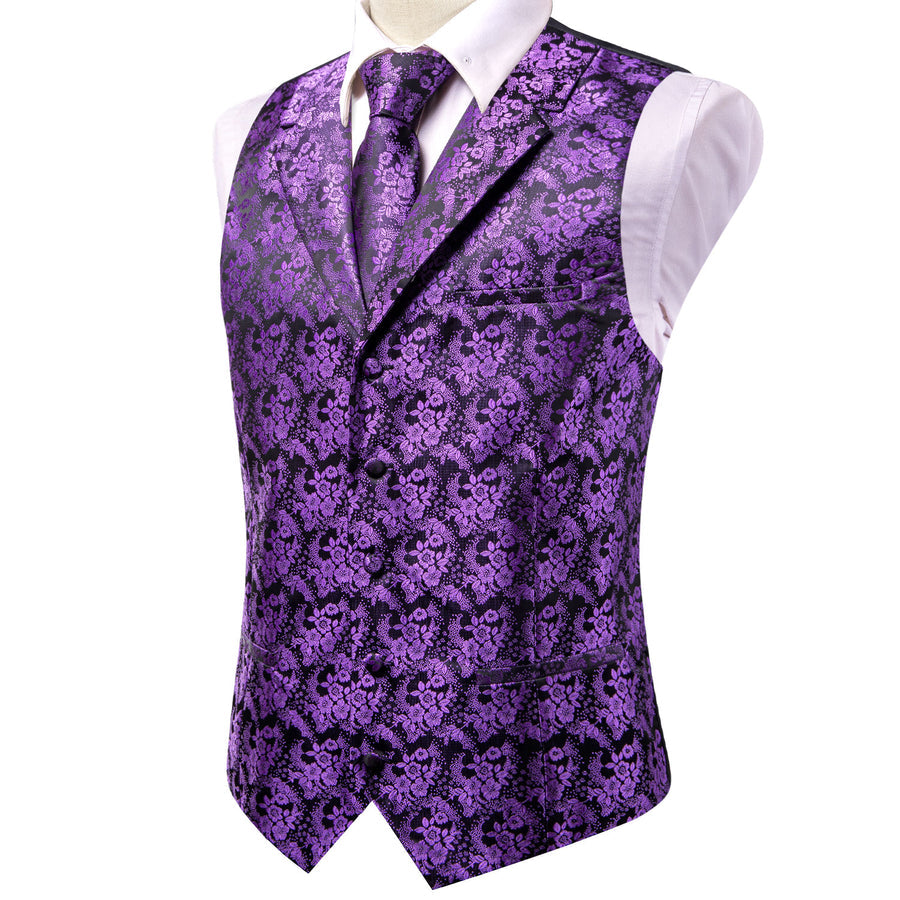 Black Purple Paisley Jacquard Silk Vest Set vest set    - Sophisticated Gentlemen