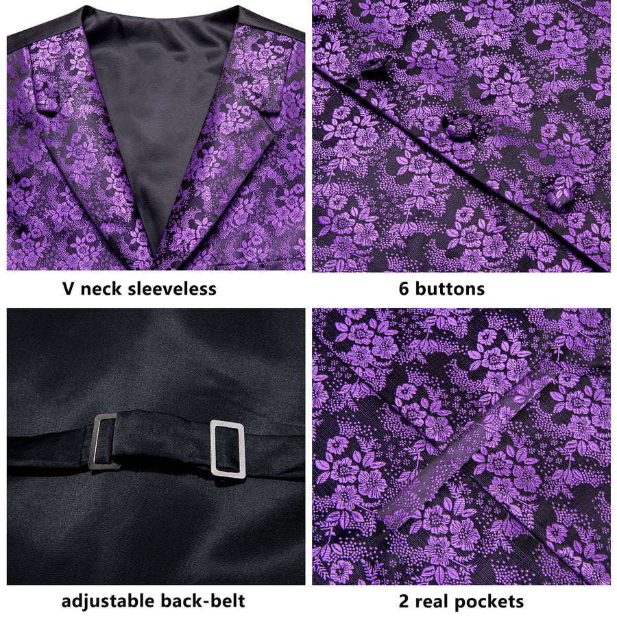 Black Purple Paisley Jacquard Silk Vest Set vest set    - Sophisticated Gentlemen