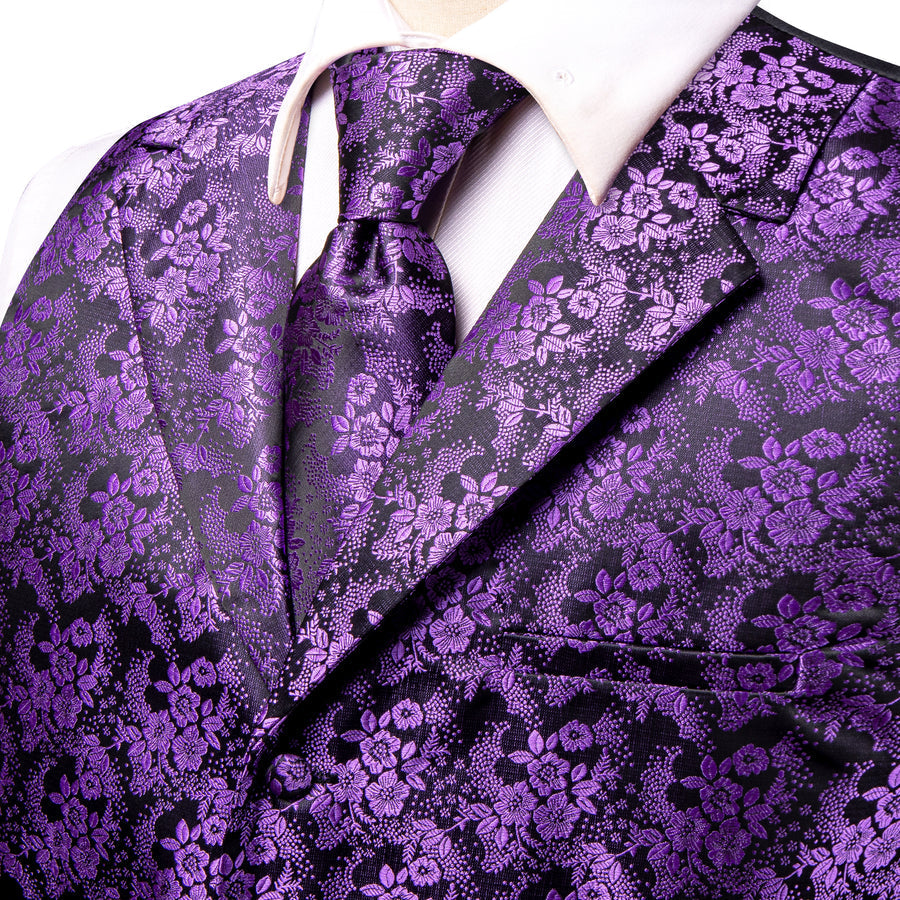 Black Purple Paisley Jacquard Silk Vest Set vest set    - Sophisticated Gentlemen