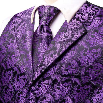 Black Purple Paisley Jacquard Silk Vest Set vest set    - Sophisticated Gentlemen