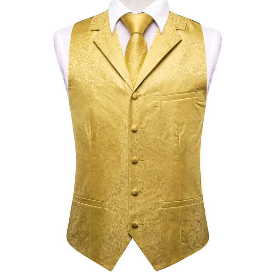 Yellow Paisley Jacquard Silk Vest Set vest set    - Sophisticated Gentlemen