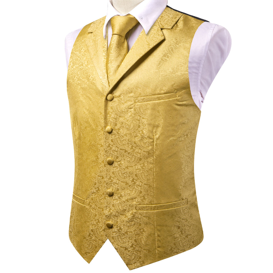 Yellow Paisley Jacquard Silk Vest Set vest set    - Sophisticated Gentlemen