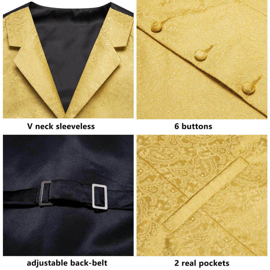 Yellow Paisley Jacquard Silk Vest Set vest set    - Sophisticated Gentlemen