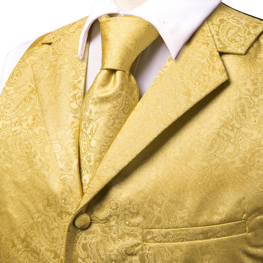 Yellow Paisley Jacquard Silk Vest Set vest set    - Sophisticated Gentlemen