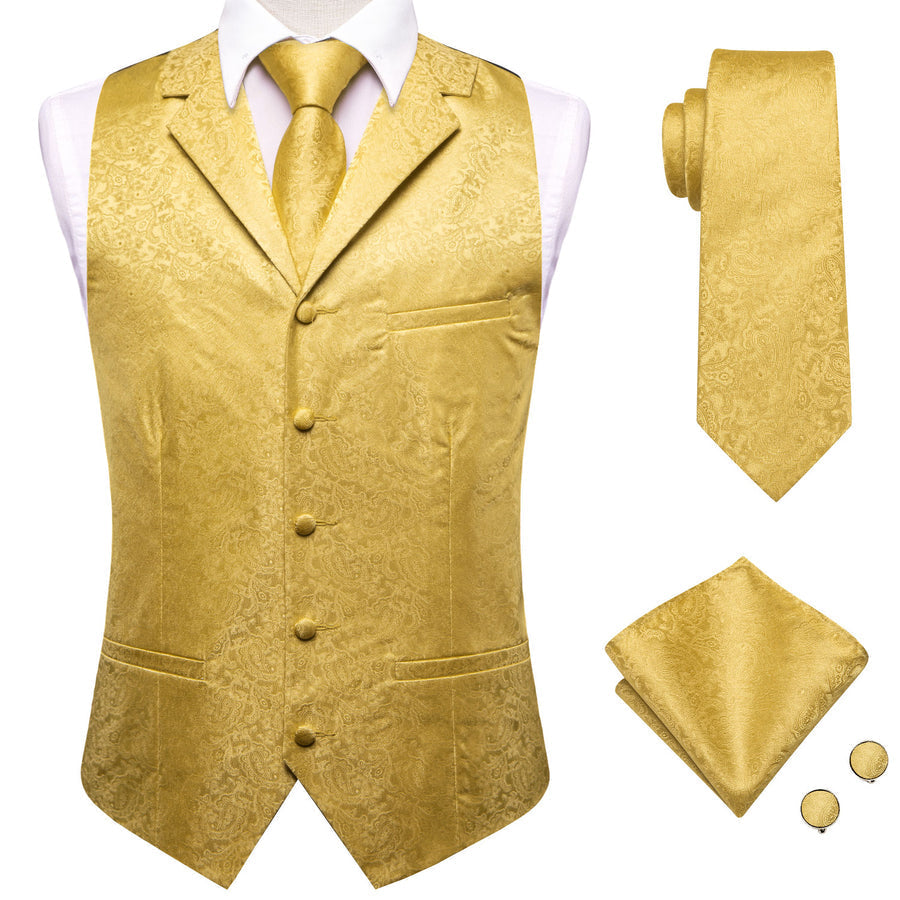 Yellow Paisley Jacquard Silk Vest Set vest set    - Sophisticated Gentlemen