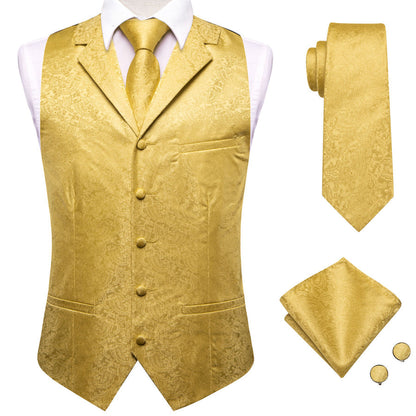 Yellow Paisley Jacquard Silk Vest Set vest set    - Sophisticated Gentlemen