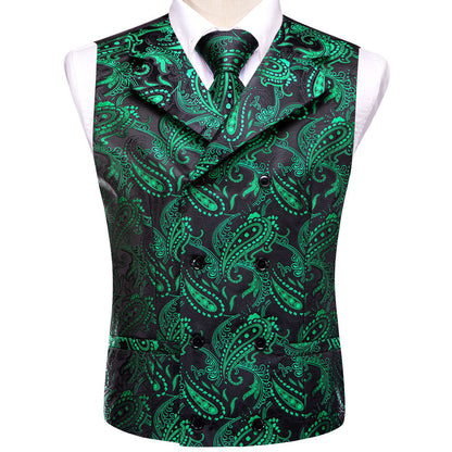 Green Paisley Jacquard Silk Men's Vest Set vest set    - Sophisticated Gentlemen