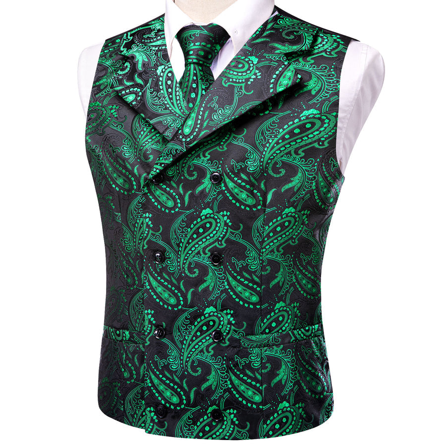 Green Paisley Jacquard Silk Men's Vest Set vest set    - Sophisticated Gentlemen
