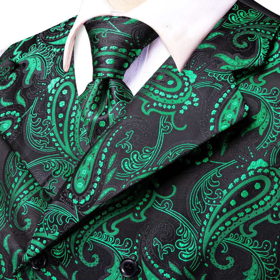 Green Paisley Jacquard Silk Men's Vest Set vest set    - Sophisticated Gentlemen