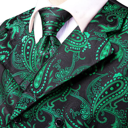 Green Paisley Jacquard Silk Men's Vest Set vest set    - Sophisticated Gentlemen