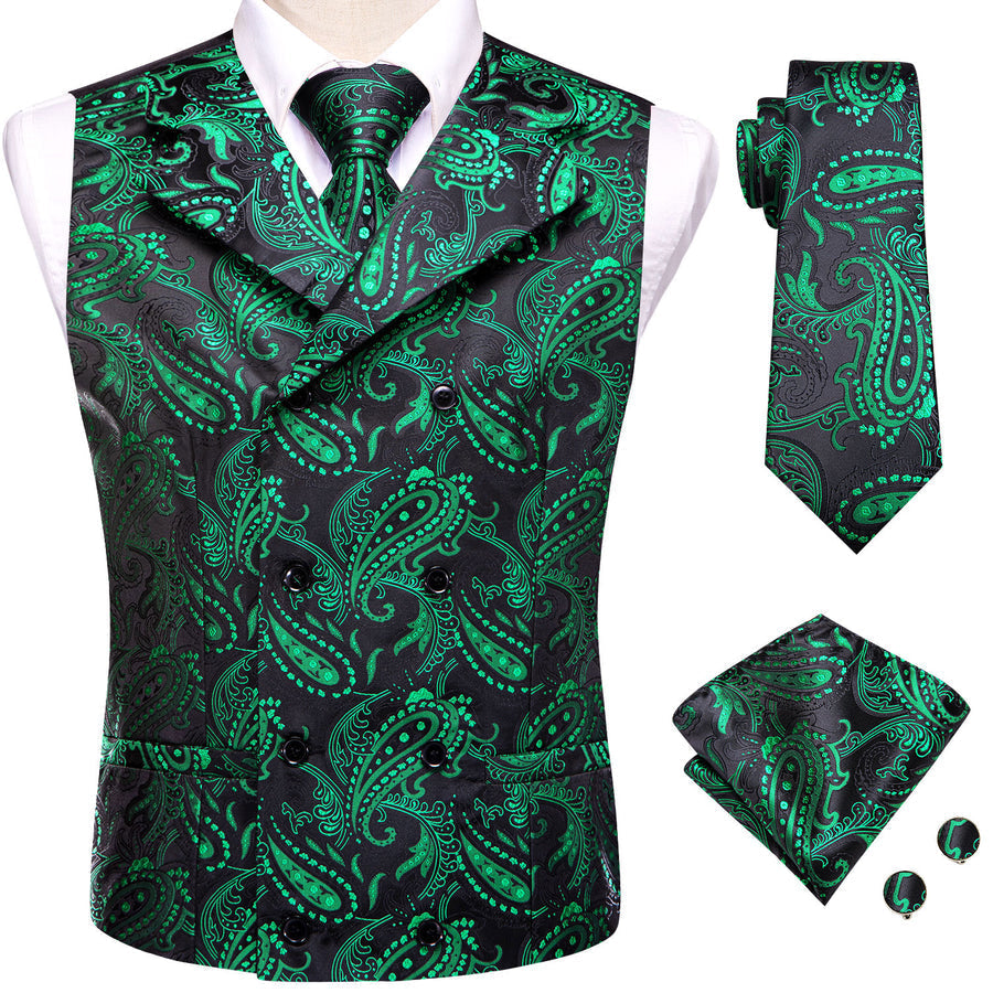 Green Paisley Jacquard Silk Men's Vest Set vest set    - Sophisticated Gentlemen