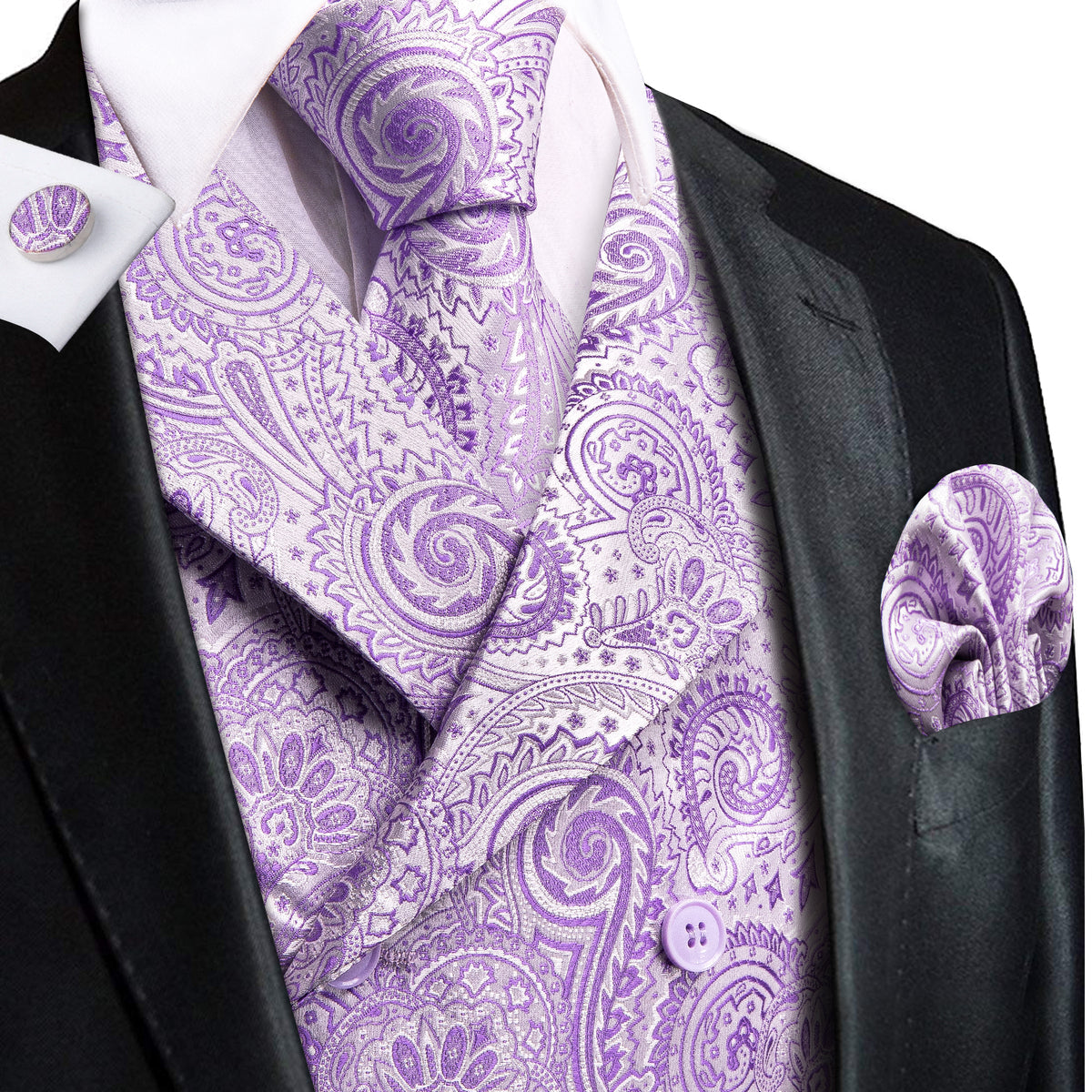 Delicate Lavender Paisley Jacquard Vest Set Vest set S (Chest 40)   - Sophisticated Gentlemen