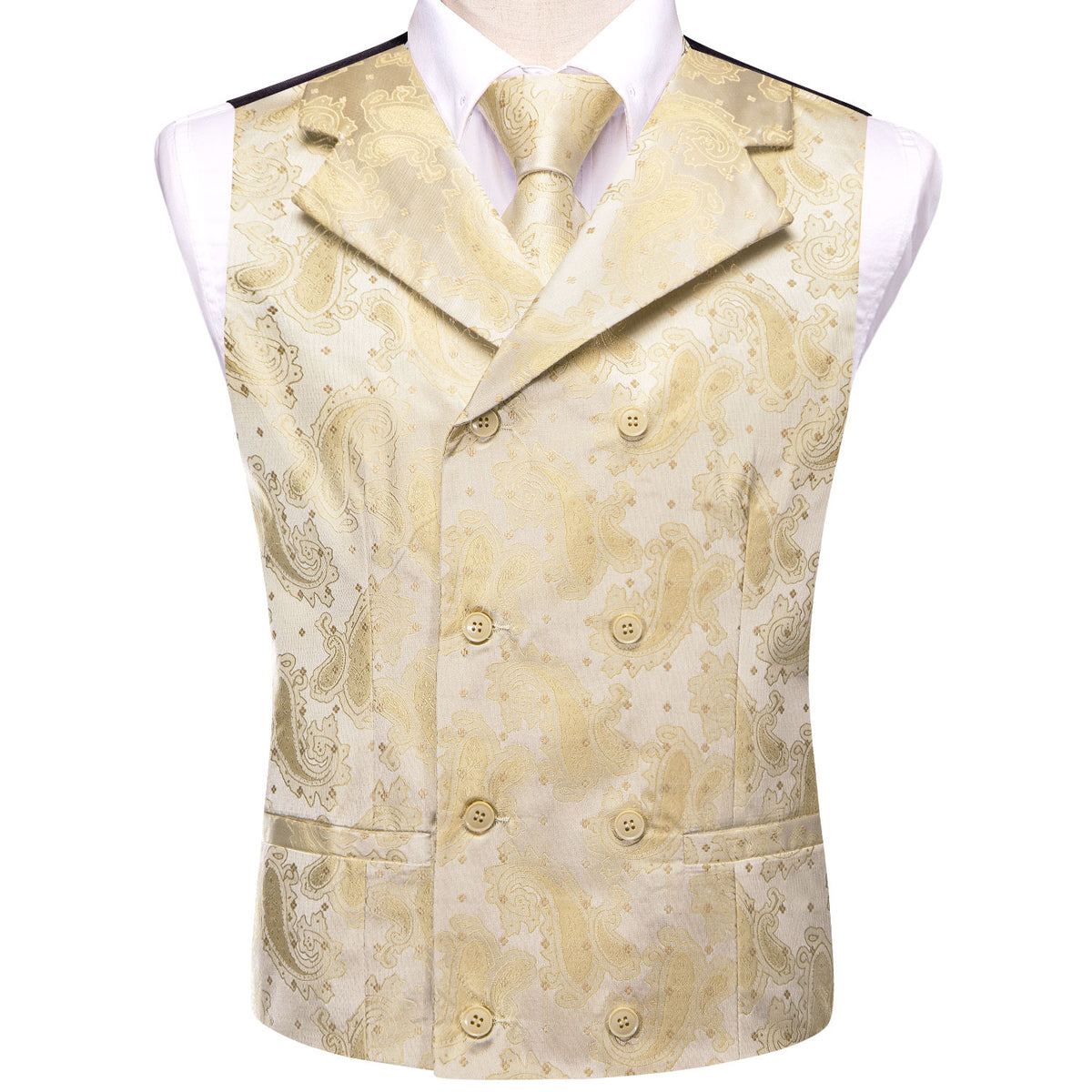 Pastel Gold Paisley Jacquard Vest Set Vest set    - Sophisticated Gentlemen