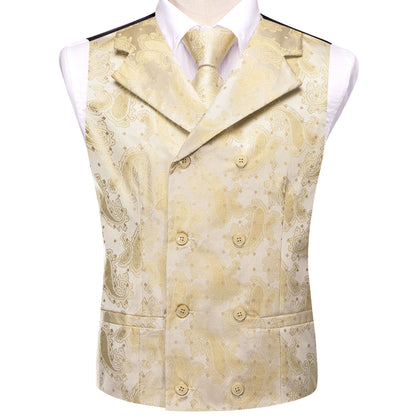 Pastel Gold Paisley Jacquard Vest Set Vest set    - Sophisticated Gentlemen