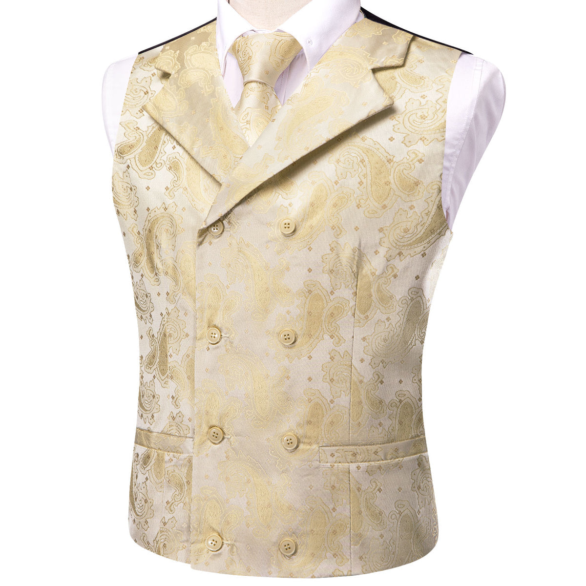 Pastel Gold Paisley Jacquard Vest Set Vest set    - Sophisticated Gentlemen