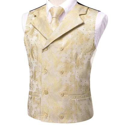 Pastel Gold Paisley Jacquard Vest Set Vest set    - Sophisticated Gentlemen