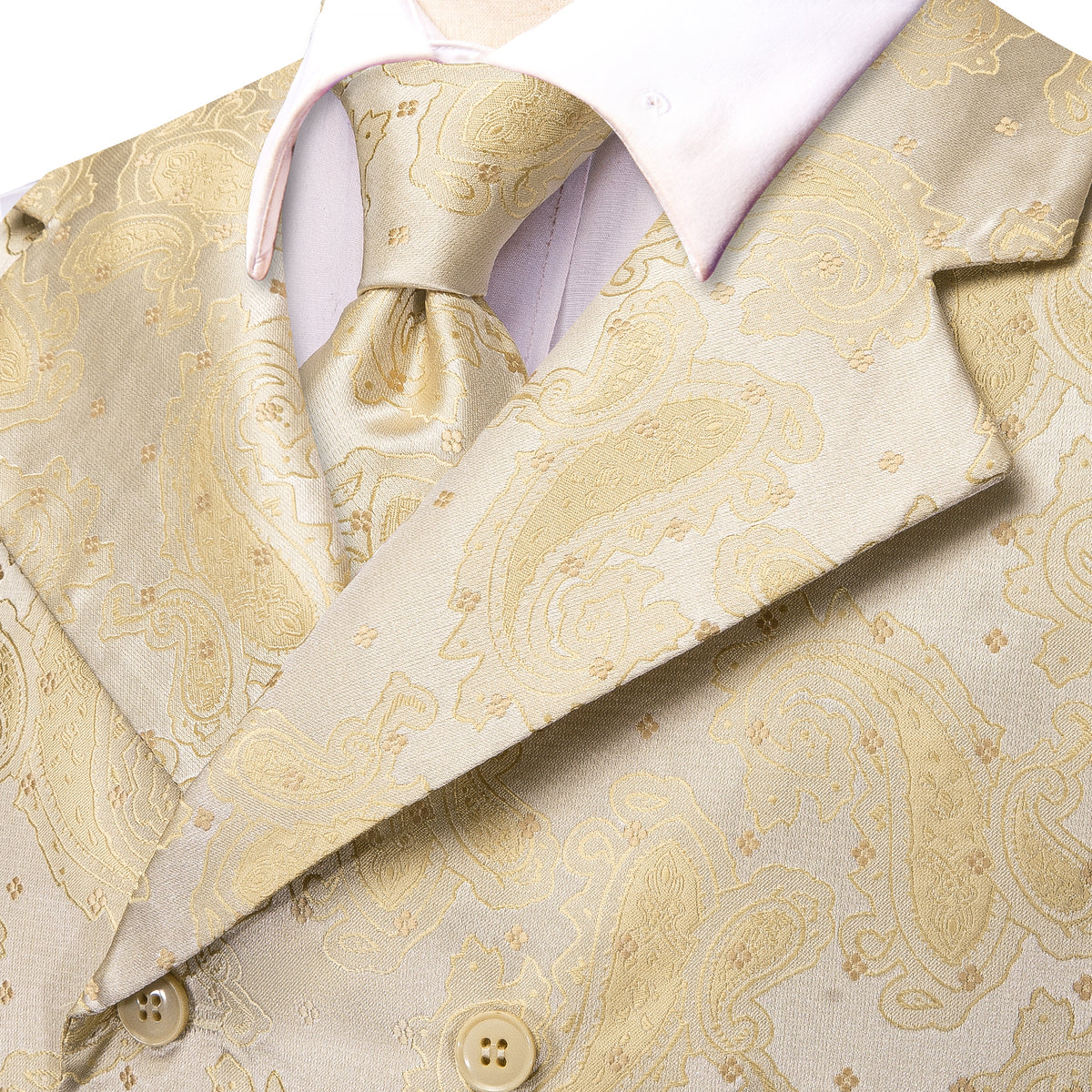 Pastel Gold Paisley Jacquard Vest Set Vest set    - Sophisticated Gentlemen