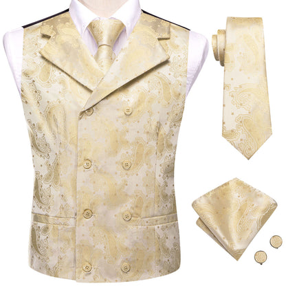 Pastel Gold Paisley Jacquard Vest Set Vest set    - Sophisticated Gentlemen