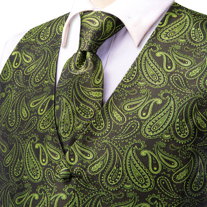 Pickle Green Paisley Jacquard Silk Vest Set vest set    - Sophisticated Gentlemen